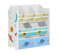 SONGMICS Étagère pour Chambre d'enfant, étagère à Jouets avec 7 boîtes de Rangement en Tissu Non tissé, bibliothèque pour Enfants, étagère pour Jouets, Organisateur de Jouets, 29,5 x 62,5 x 60 cm,