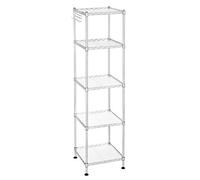 SONGMICS Étagère Salle de Bain, Étagère d’Angle en Métal, Capacité 100 kg, 5 Planches en Plastique, Crochets, 30 x 30 x 123,5 cm, Extensible, Petit Espace, Argent et Semi-Transparent LGR023S01