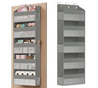 SONGMICS Étagères Suspendues, 5 Compartiments Chacun, Rangements Suspendus, Pliables, Rangements Penderies, Crochets en métal, Transparent, Pochettes Latérales, Lot de 2, Gris Tourterelle RDH011GD01