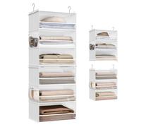 SONGMICS Étagère Suspendue, Penderie, Pliable, Gain de Place, Crochets en Métal, Plaque de Renfort en Bambou, Blanc Nuage RCH007W01