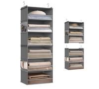 SONGMICS Étagère Suspendue, Penderie, Pliable, Gain de Place, Crochets en Métal, Plaque de Renfort en Bambou, Gris Tourterelle RCH007G01