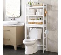 SONGMICS Étagère WC, 3 Niveaux, avec Étagère Réglable | Rangement au-Dessus des Toilettes, Gain de Place, Montage Facile, Blanc Nuage, Collection BAMBOU BTS01WTV1