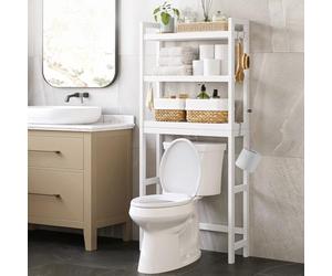 SONGMICS Étagère WC, 3 Niveaux, avec Étagère Réglable | Rangement au-Dessus des Toilettes, Gain de Place, Montage Facile, Blanc Nuage, Collection BAMBOU BTS01WT