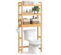 SONGMICS Étagère WC, Rangement au-Dessus des Toilettes, 3 Niveaux, avec Étagère Réglable, Convient à la Plupart des Toilettes, Gain de Place, Montage Facile, Beige Naturel BTS001N01