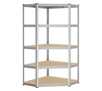 SONGMICS Étagères d’Angle à 5 Niveaux, Étagères de Rangement en Acier, Charge Lourde, Garage, Entrepôt, Capacité de Charge 875 kg, Argent et Beige Naturel GLR080E01