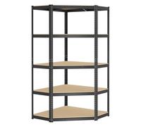 SONGMICS Étagères d’Angle à 5 Niveaux, Étagères de Rangement en Acier, Charge Lourde, Garage, Entrepôt, Capacité de Charge 875 kg, Noir d'encre et Beige Naturel GLR080B01