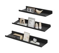 SONGMICS Étagères murales en métal, Lot de 3, Tablettes flottantes, Style Industriel, pour décorations, Cadres Photos, bibelots, 6 vis incluses, agencements Multiples, Noir LFS12BK