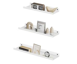 SONGMICS Étagères murales en métal, Lot de 3, Tablettes flottantes, Style Industriel, pour décorations, Cadres Photos, bibelots, 6 vis incluses, agencements Multiples, Blanc LFS012W01