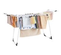 SONGMICS Étendoir à Linge, 56,5 x 173 x 96,5 cm, Séchoir à Linge, Étendage Buanderie, Gain de Place, avec Pinces à Chaussettes, Structure en Métal, pour Vêtements, Serviettes, Draps, Blanc LLR518W01