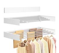 SONGMICS Étendoir à Linge Mural Rabattable, Longueur 100 cm, 6 Barres en Alliage d'Aluminium, Séchoir Pliable, Gabarit de Perçage, Gain de Place, Intérieur, Extérieur, Buanderie, Blanc Mat LLR810WE01