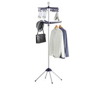 SONGMICS Étendoir à Linge Pliable à 2 Niveaux, 183 cm, avec 3 Bras rotatifs pour cintres, 24 Clips, en Acier Inoxydable, pour 27 vêtements, Bleu et Argent ULLR512Q01