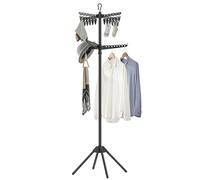 SONGMICS Étendoir à linge pliable à 2 niveaux, 183 cm, avec 3 bras rotatifs pour cintres, 24 clips, en acier inoxydable, pour 27 vêtements, noir ULLR512B01