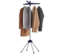 SONGMICS Étendoir à Linge Pliable de 151,4 cm de Haut avec 3 Bras rotatifs pour cintres, 4 Pieds, en Acier Inoxydable, pour 27 vêtements, Bleu et Argent ULLR510Q01
