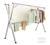 SONGMICS Étendoir à Linge Pliable, Séchoir à Linge sur Pied, Robuste, en Acier Inoxydable, pour Intérieur et Extérieur, Gris Tourterelle, Extensible de 133 à 200 cm LLR902E01