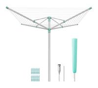 SONGMICS Étendoir à Linge Réglable en Hauteur, Séchoir Parapluie, Alliage d’Aluminium, Extérieur, Ancrage au Sol, Housse, Pinces, Argent et Vert, 50 m de Corde à Linge, pour 5 Machines LLR301E01V1