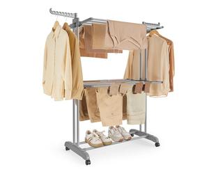 SONGMICS Étendoir à Linge, Séchoir Mobile à 3 Niveaux, avec roulettes, Pliable, 63,5 x 128 x 148 cm, Grande Capacité, Utilisation Intérieure et Extérieure, Gris Tourterelle LLR702G01
