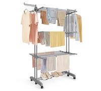 SONGMICS Étendoir à Linge, Séchoir Mobile à 4 Niveaux, avec roulettes, Pliable, 63,5 x 125,5 x 173 cm, Grande Capacité, Utilisation Intérieure et Extérieure, Gris Tourterelle LLR703G01