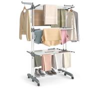 SONGMICS Étendoir à Linge, Séchoir Mobile à 4 Niveaux, avec Roulettes, Pliable, 63,5 x 125,5 x 173 cm, Grande Capacité, Utilisation Intérieure et Extérieure, Blanc Nuage et Gris Tourterelle LLR703WZ02