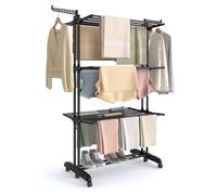 SONGMICS Étendoir à Linge, Séchoir Mobile à 4 Niveaux, avec roulettes, Pliable, 63,5 x 125,5 x 173 cm, Grande Capacité, Utilisation Intérieure et Extérieure, Noir d'encre LLR703BZ02