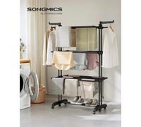 SONGMICS Étendoir à Linge, Séchoir Mobile à 4 Niveaux, avec roulettes, Pliable, 63,5 x 125,5 x 173 cm, Grande Capacité, Utilisation Intérieure et Extérieure, Noir d'encre Noir d'encre