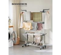 SONGMICS Étendoir à Linge, Séchoir Mobile à 4 Niveaux, avec Roulettes, Pliable, 63,5 x 125,5 x 173 cm, Grande Capacité, Utilisation Intérieure et Extérieure Blanc nuage