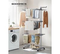 SONGMICS Étendoir à Linge, Séchoir Mobile à 4 Niveaux, avec roulettes, Pliable, 63,5 x 128 x 173 cm, Grande Capacité, Montage Facile, Utilisation Intérieure et Extérieure Blanc Nuage