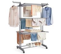 SONGMICS Étendoir à Linge, Séchoir Mobile à 4 Niveaux, avec roulettes, Pliable, 63,5 x 128 x 173 cm, Grande Capacité, Montage Facile, Utilisation Intérieure et Extérieure, Gris LLR701G01