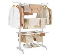 SONGMICS Étendoir à Linge, Séchoir Mobile à 4 Niveaux, avec roulettes, Pliable, 63,5 x 128 x 173 cm, Grande Capacité, Montage Facile, Utilisation Intérieure et Extérieure, Blanc Nuage LLR701W03