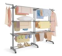 SONGMICS Étendoir à Linge, Séchoir Mobile à 4 Niveaux, avec roulettes, Pliable, 63,5 x (131-200) x 177,5 cm, Grande Capacité, Utilisation Intérieure et Extérieure, Gris Tourterelle LLR704G01