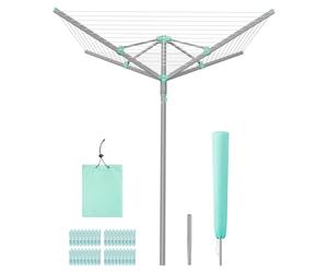 SONGMICS Étendoir à Linge, Séchoir Parapluie, Rotatif, Pliable, pour Extérieur, Jardin, avec Pinces à Linge, Housse de Protection, Argent, 50 m de Corde à Linge, pour 5 Machines LLR307EZ01