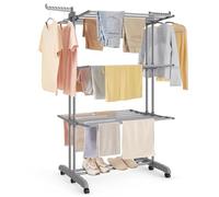 SONGMICS Etendoir Linge Interieur Exterieur, Séchoir Mobile à 4 Niveaux | Base Pliable, Grande Capacité, Montage Facile, 125,5 x 63,5 x 172,5 cm, Gris, Collection BUNJI LLR703G01