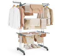 SONGMICS Etendoir Linge Interieur Exterieur, Séchoir Mobile à 4 Niveaux | Grande Capacité, Pliable, avec Roulettes, Montage Facile, 63,5 x 128 x 173 cm, Blanc et Gris, Collection BUNJI LLR701W01