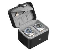 SONGMICS Étui de Voyage pour Montres, 2 Emplacements, avec Compartiment Secret, Poche, Séparateur Ajustable, 10,1 x 12 x 8,5 cm, Idée Cadeau, Surface Noir d’encre, Doublure Gris Tourterelle JWB029GD01