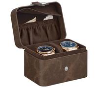 SONGMICS Étui de Voyage pour Montres, 2 Emplacements, avec Compartiment Secret, Poche, Séparateur Ajustable, 10,1 x 12 x 8,5 cm, Idée Cadeau, Surface Marron, Doublure Marron JWB029KZ01