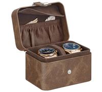 SONGMICS Étui de Voyage pour Montres, Cadeau Noel, 2 Emplacements, avec Compartiment Secret, Poche, Séparateur Ajustable, 10,1 x 12 x 8,5 cm, Idée Cadeau, Surface Marron, Doublure Marron JWB029KZ01