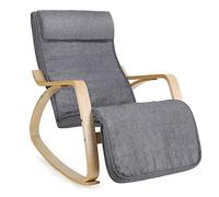 SONGMICS Fauteuil à Bascule, avec Accoudoirs en Bois, Chaise d’Allaitement, Repose-pieds Réglable en 5 Positions, Capacité 150 kg, pour Chambre, Salon, Gris et Couleur Boisée LYY11G