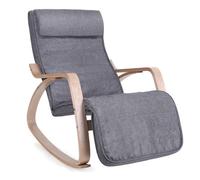 SONGMICS Fauteuil à Bascule, avec Accoudoirs en Bois, Repose-pieds Réglable en 5 Positions, Capacité 150 kg, Gris et Couleur Boisée