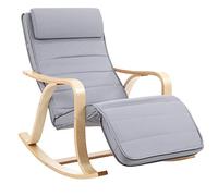 SONGMICS Fauteuil à Bascule, avec Accoudoirs en Bois, Repose-Pieds Réglable en 5 Positions, Capacité 150 kg, 125 x 67 x 91 cm, pour Chambre, Salon, Gris Clair et Couleur Boisée LYY41G