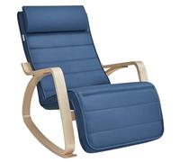 SONGMICS LYY010Q01 Fauteuil à Bascule avec accoudoirs en Bois de Bouleau, Repose-Pieds réglable en 5 Positions, Charge maximale 150 kg, pour Chambre à Coucher, Salon, Bleu Nuit et Naturel