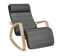 SONGMICS Fauteuil à Bascule, avec Accoudoirs en Bois, Repose-pieds Réglable en 5 Positions, Capacité 150 kg, 121,5 x 67 x 84 cm, pour Chambre, Salon, Gris Foncé et Couleur Boisée LYY010GZ03