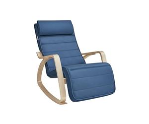SONGMICS Fauteuil à Bascule, avec Accoudoirs en Bois, Repose-Pieds Réglable en 5 Positions, Capacité 150 kg, 121,5 x 67 x 84 cm, pour Chambre, Salon, Bleu Minuit et Couleur Boisée LYY010QP01