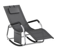SONGMICS Fauteuil à Bascule avec Appui-tête Réglable, Chaise Longue Anti-Renversement, Cadre en Acier, Tissu Respirant, Poche, pour Jardin, 151 x 56,2 x 97,3 cm, Gris Foncé GCB230GZ02