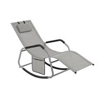 SONGMICS Fauteuil à Bascule avec Appui-tête Réglable, Chaise Longue Anti-Renversement, Cadre en Acier, Tissu Respirant, Poche, pour Jardin, 151 x 56,2 x 97,3 cm, Gris Tourterelle GCB230G01