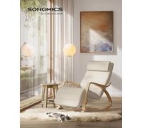 SONGMICS Fauteuil À Bascule, avec Accoudoirs en Bois, Chaise d’Allaitement, Repose-pieds RÉglable en 5 Positions, CapacitÉ 150 kg, pour Chambre, Salon, Beige et Couleur BoisÉe LYY10M