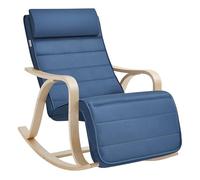 SONGMICS Fauteuil à Bascule en Bois de Bouleau, Chaise Berçante avec Repose-Pied Réglable sur 5 Hauteurs, Housse en Coton, Capacité de Charge 150 kg, Bleu Minuit LYY041Q01, 67 x 116 x 88 cm