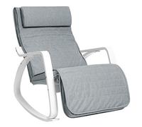 SONGMICS Fauteuil à Bascule en Bois de Bouleau, Chaise berçante, avec Repose-Pieds réglable en 5 Angles, Imitation Lin, capacité de Charge 150 Kg, Salon, Gris Clair LYY11WG