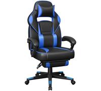 SONGMICS Fauteuil de Bureau, Chaise Gaming, Réglable, Repose-Pieds Télescopique, Mécanisme à Bascule, Appui-tête, Support Lombaire, Charge 150 kg, Noir d'encre et Bleu Ciel OBG073B04