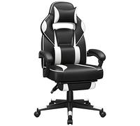 SONGMICS Fauteuil de Bureau, Chaise Gaming, Réglable, Repose-Pieds Télescopique, Mécanisme à Bascule, Appui-tête, Support Lombaire, Charge 150 kg, Noir d'encre et Blanc Nuage OBG73BW