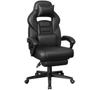 SONGMICS Fauteuil de Bureau, Chaise Gaming, Réglable, Repose-Pieds Télescopique, Mécanisme à Bascule, Appui-tête, Support Lombaire, Charge 150 kg, Noir d'encre OBG073B05