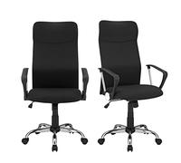 SONGMICS Fauteuil de Bureau, Lot de 2, Chaise Ergonomique pour Salle de Réunion, Siège Pivotant, Assise Rembourrée, Réglable en Hauteur et Inclinable, Capacité de Charge 120 kg, Noir OBN034B01